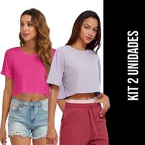 KIT 2 T-shirt Blusinha CROPPED LISO Fitness Camiseta Feminina Corrida Academia 875