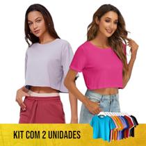 KIT 2 T-shirt Blusinha CROPPED LISO Fitness Camiseta Feminina Corrida Academia 875 - Iron