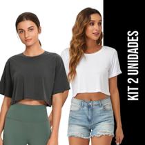 KIT 2 T-shirt Blusinha CROPPED LISO Fitness Camiseta Feminina Corrida Academia 875