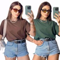 KIT 2 T-Shirt Feminina Gola Redonda Manga Curta Algodão 100% Lisa Envio Imediato