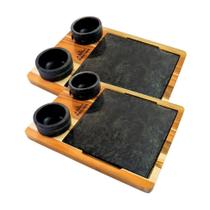 Kit 2 Tábua 04 Molheiras Em Pedra Sabão E Suporte G 25x25cm.