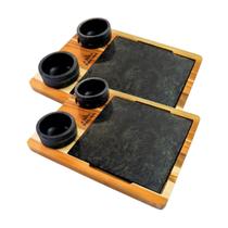 Kit 2 Tábua 04 Molheiras em Pedra Sabão e Suporte G 25x25cm