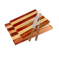 Kit 2 Tabua Carne Frios 42/35cm Churrasco + Jogo Garfo Faca