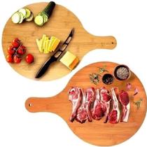 KIT 2 Tábua Corte Redonda Mdf Natural 43cm Alça Churrasco