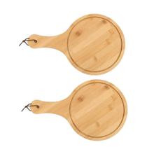 Kit 2 Tábua de Corte para Servir Frios Pizza Bambu Redonda MEK 32x20cm