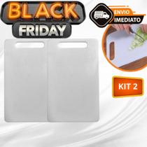 Kit 2 Tábua Para Corte Grande Lisa De Carne De Plástico Cozinha Branca PVC