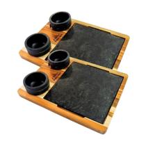 Kit 2 Tábuas 04 Molheiras em Pedra Sabão Suporte P 20x20cm Industria São Jose