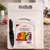 Kit 2 Tábuas de Corte + 1 Faca com Capa de Cozinha 3 Peças
