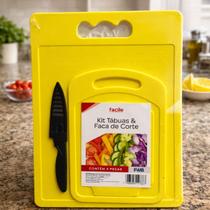 Kit 2 Tábuas de Corte + 1 Faca com Capa de Cozinha 3 Peças