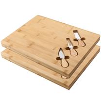Kit 2 Tabuas De Frios Carnes Bambu Resistente Kit Facas e Garfos