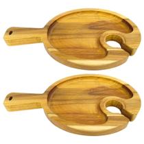 Kit 2 Tábuas Prato Petisqueira De Teca Suporte Taça Copo