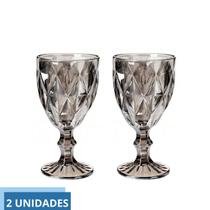Kit 2 Taça Diamante de Vidro Cinza Metalizada 340ml Água Suco Kit 2 Taça Diamante de Vidro Cinza Metalizada 340ml Água Suco
