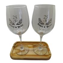 Kit 2 Taças Bandeja Bodas Prata 25 Anos Personalizada Vinho