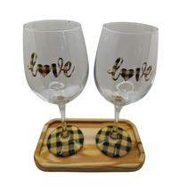 Kit 2 Taças Bandeja Love Personalizado Vinho Amarela 490 ml