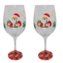 Kit 2 Taças de Vidro 490 ml de Natal Papai Noel vermelho