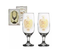 Kit 2 Taças De Vidro Decoradas 50 Anos Bodas De Ouro