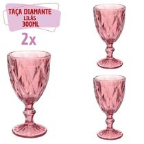 Kit 2 Taças Diamante Copos de Vidro Lilás Bico De Jaca 300ml