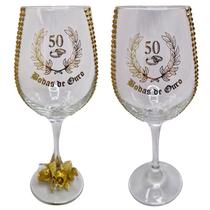 Kit 2 Taças Vidro Bodas de Ouro 50 Anos Luxo Rosa Kit 2 Taças Vidro Bodas de Ouro 50 Anos Luxo Rosa