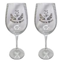 Kit 2 Taças Vidro Bodas de Prata 25 Anos Luxo + Presente Kit 2 Taças Vidro Bodas de Prata 25 Anos Luxo + Presente