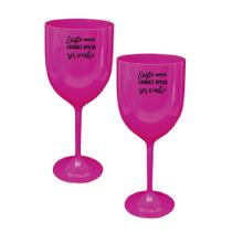 Kit 2 Taças Vinho Rosa Acrílico Personalizadas