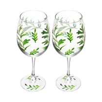 Kit 2 Taças Vinho Vidro Decorada Olive Garden Folhas 430ml Kit 2 Taças Vinho Vidro Decorada Olive Garden Folhas 430ml