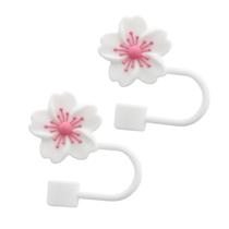 Kit 2 Tampa Protetora de Canudo para Garrafa de Água Silicone em Forma de Flor Cerejeira 10mm