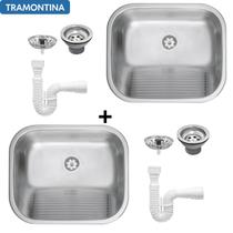 KIT 2 Tanque Tramontina Hera 34L 50x40 Grande Aço Inox Acetinado Fosco com Válvula e Sifão Lavanderia 94400107
