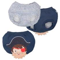 Kit 2 Tapa Fralda 2 Bebê Menino Suedine Bordado Upi Uli