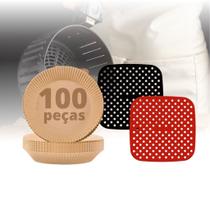 Kit 2 Tapete Forro Silicone Air Fryer Fritadeira Bpa Free Quadrada Mais 100 Forma De Airfryer Descartável Redondo Antiaderente