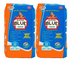Kit 2 Tapete Higiênico Super Blue Premium 60 Unidades 82x60