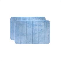 Kit 2 Tapetes de Banheiro Antiderrapante Emborrachado Macio Super Soft Camesa Azul 60x40cm
