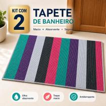 Kit 2 Tapetes De Banheiro Atoalhado Listrado Piso Luxo Atoalhado 100% Algodão Premium 40x60cm Kit 2 Tapetes De Banheiro Atoalhado Listrado Piso Luxo Atoalhado 100% Algodão Premium 40x60cm