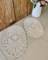 Kit 2 Tapetes Oval Losango 70 x 45cm Crochê Artesanal