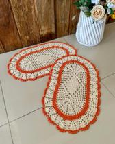 Kit 2 Tapetes Oval Losango com Listra 70 x 45cm Crochê Artesanal