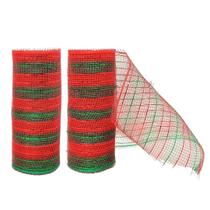 Kit 2 Telas Decorativa Fita Malha Tule Natal Listrado Vermelho e Verde 15cm x 5 metros Magizi