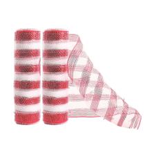 Kit 2 Telas Decorativa Fita Natal Malha Tule Listras Vermelho e Branco 26cm x 5 metros Magizi