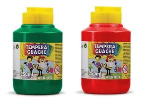 Kit 2 TEMPERA GUACHE Acrilex - 250ml - VERDE e VERMELHO - 02025511 / 02025507