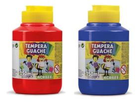 Kit 2 TEMPERA GUACHE Acrilex - 250ml - VERMELHO e AZUL - 020250507/ 020250559