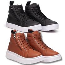 Kit 2 Tênis Cano Longo: Um Preto E Um Caramelo Plataforma.