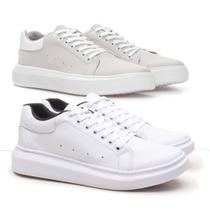 Kit 2 Tenis Casual Masculino Sola Alta Flat Plataforma Facil Calce Conforto Macio