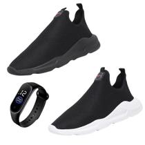 Kit 2 Tenis Esportivo Calce Facil Palmilha EVA Macio Caminhada Sola Resistente Com Relogio Digital Kit 2 Tenis Esportivo Calce Facil Palmilha EVA Macio Caminhada Sola Resistente Com Relogio Digital