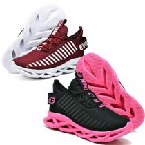 Kit 2 Tênis Esportivo Feminino Academia Shoes Bordo Kit 2 Tênis Esportivo Feminino Academia Shoes Bordo
