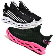 Kit 2 Tênis Esportivo Masculino Academia Shoes Preto Kit 2 Tênis Esportivo Masculino Academia Shoes Preto