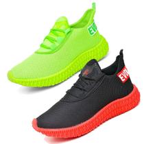 Kit 2 Tênis Feminino Esporte Ajuste Cadarço Vermelho/Verde Kit 2 Tênis Feminino Esporte Ajuste Cadarço Vermelho/Verde