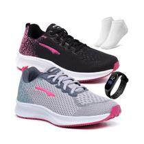 Kit 2 Tênis Femininos Esportivo Polo Academia Treino Corrida Caminhada + Relógio e Meia Kit 2 Tênis Femininos Esportivo Polo Academia Treino Corrida Caminhada + Relógio e Meia