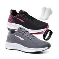 Kit 2 Tênis Femininos Esportivo Polo Academia Treino Corrida Caminhada + Relógio e Meia