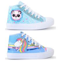 Kit 2 Tênis Infantil Feminino Panda Glitter Botinha Unicórnio