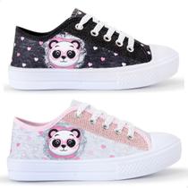 Kit 2 Tênis Infantil Feminino Panda Glitter Cano Baixo