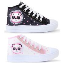 Kit 2 Tênis Infantil Panda Glitter Botinha Feminino 042