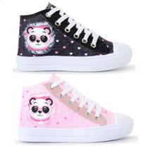 Kit 2 Tênis Infantil Panda Glitter Botinha Feminino 042